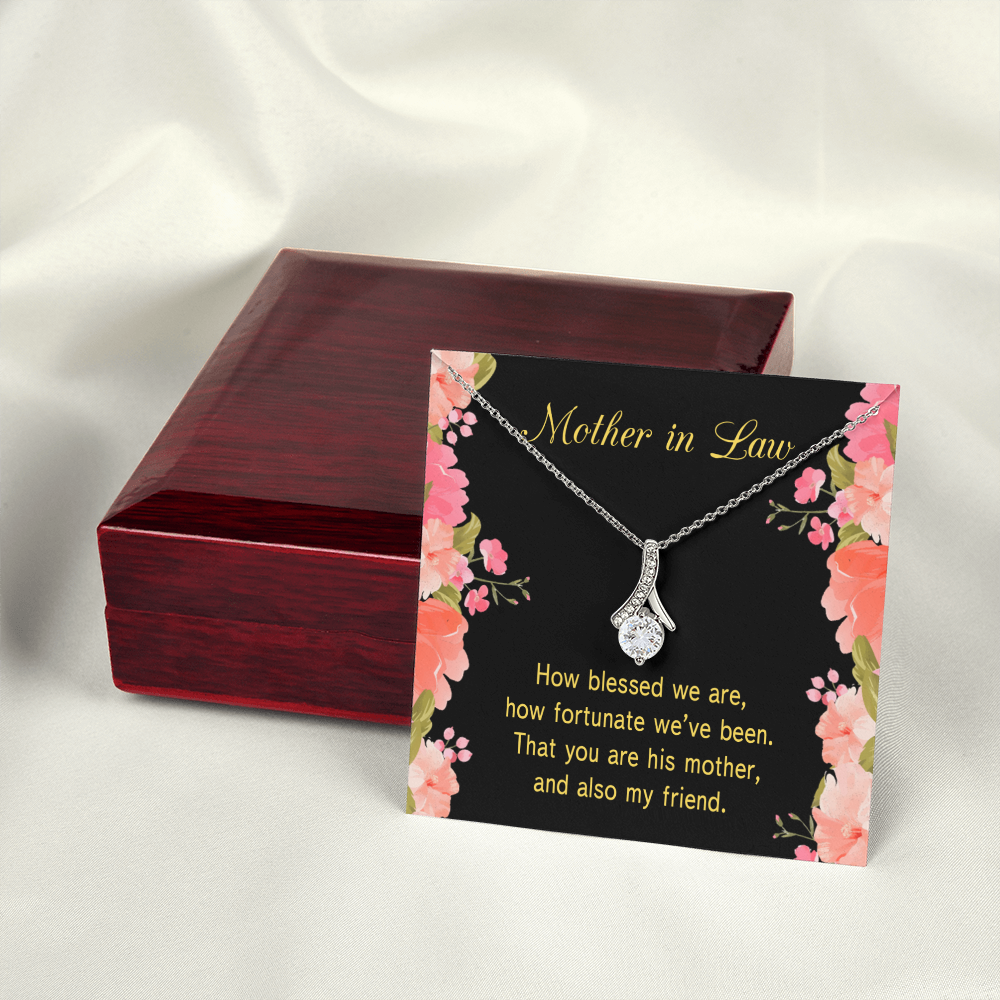 To My Mother-in-Law How Fortunate Alluring Ribbon Necklace Message Card-Express Your Love Gifts