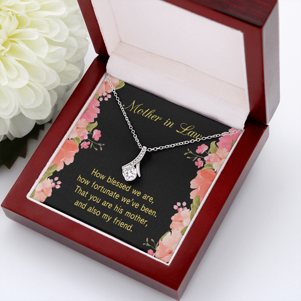 To My Mother-in-Law How Fortunate Alluring Ribbon Necklace Message Card-Express Your Love Gifts