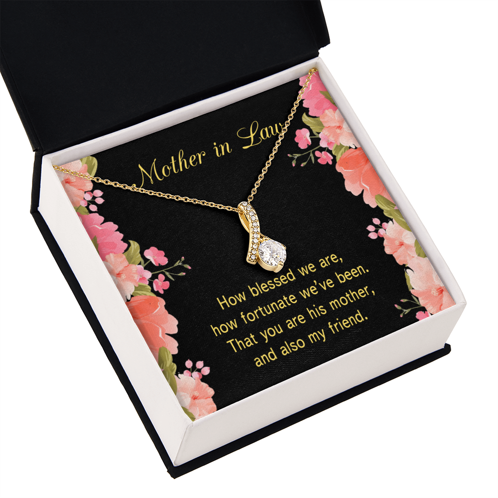 To My Mother-in-Law How Fortunate Alluring Ribbon Necklace Message Card-Express Your Love Gifts