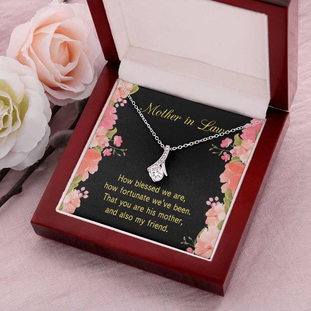 To My Mother-in-Law How Fortunate Alluring Ribbon Necklace Message Card-Express Your Love Gifts