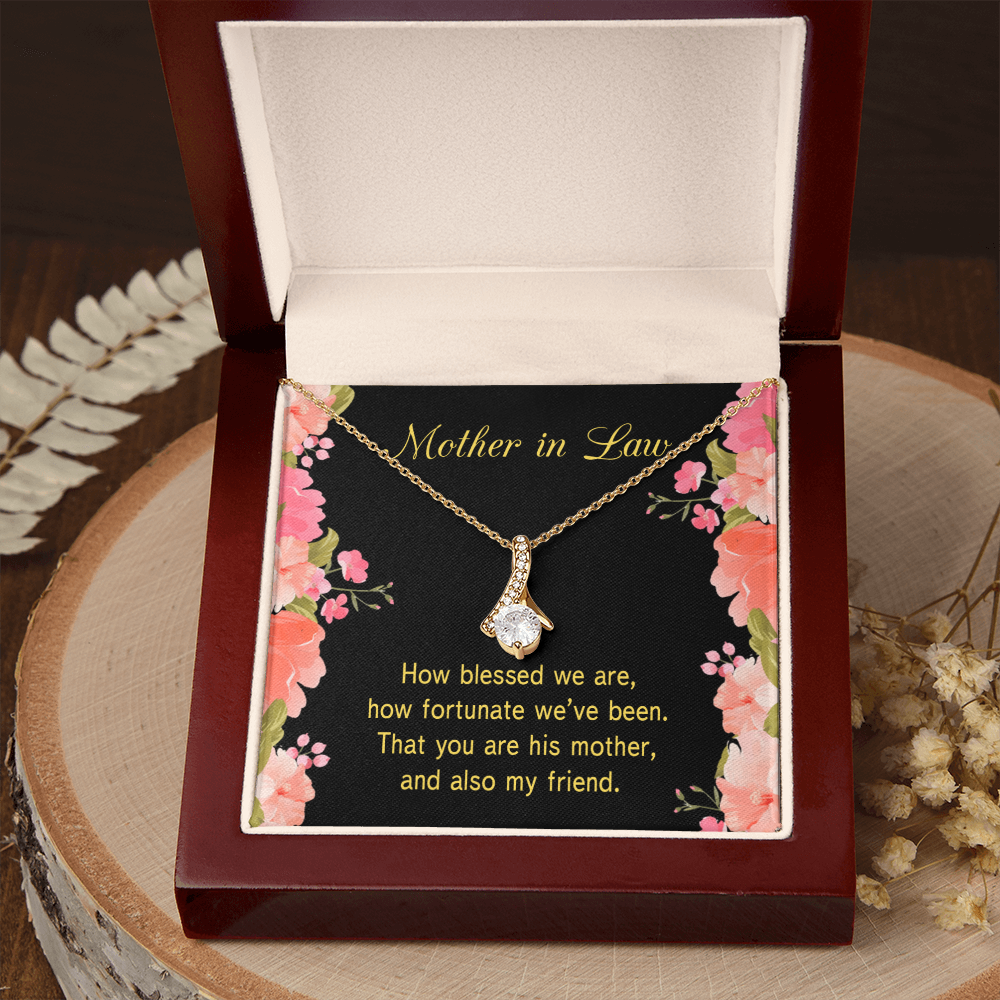 To My Mother-in-Law How Fortunate Alluring Ribbon Necklace Message Card-Express Your Love Gifts