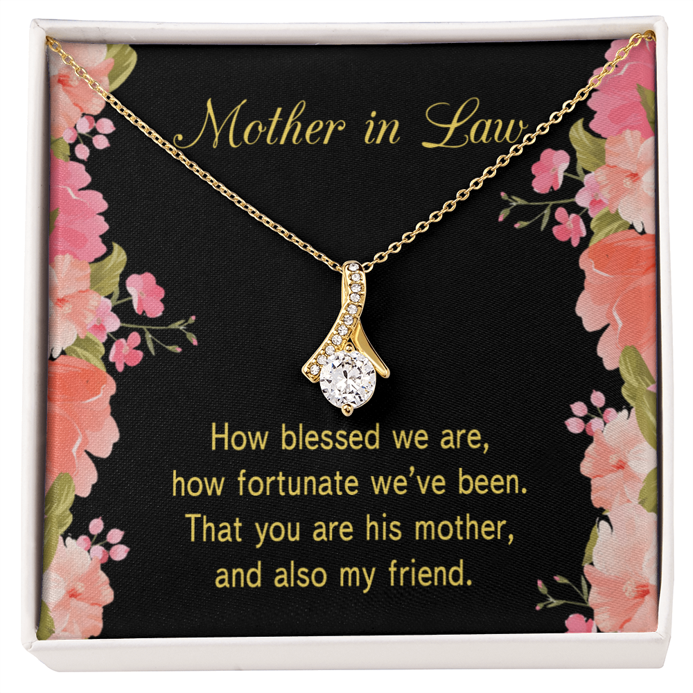 To My Mother-in-Law How Fortunate Alluring Ribbon Necklace Message Card-Express Your Love Gifts