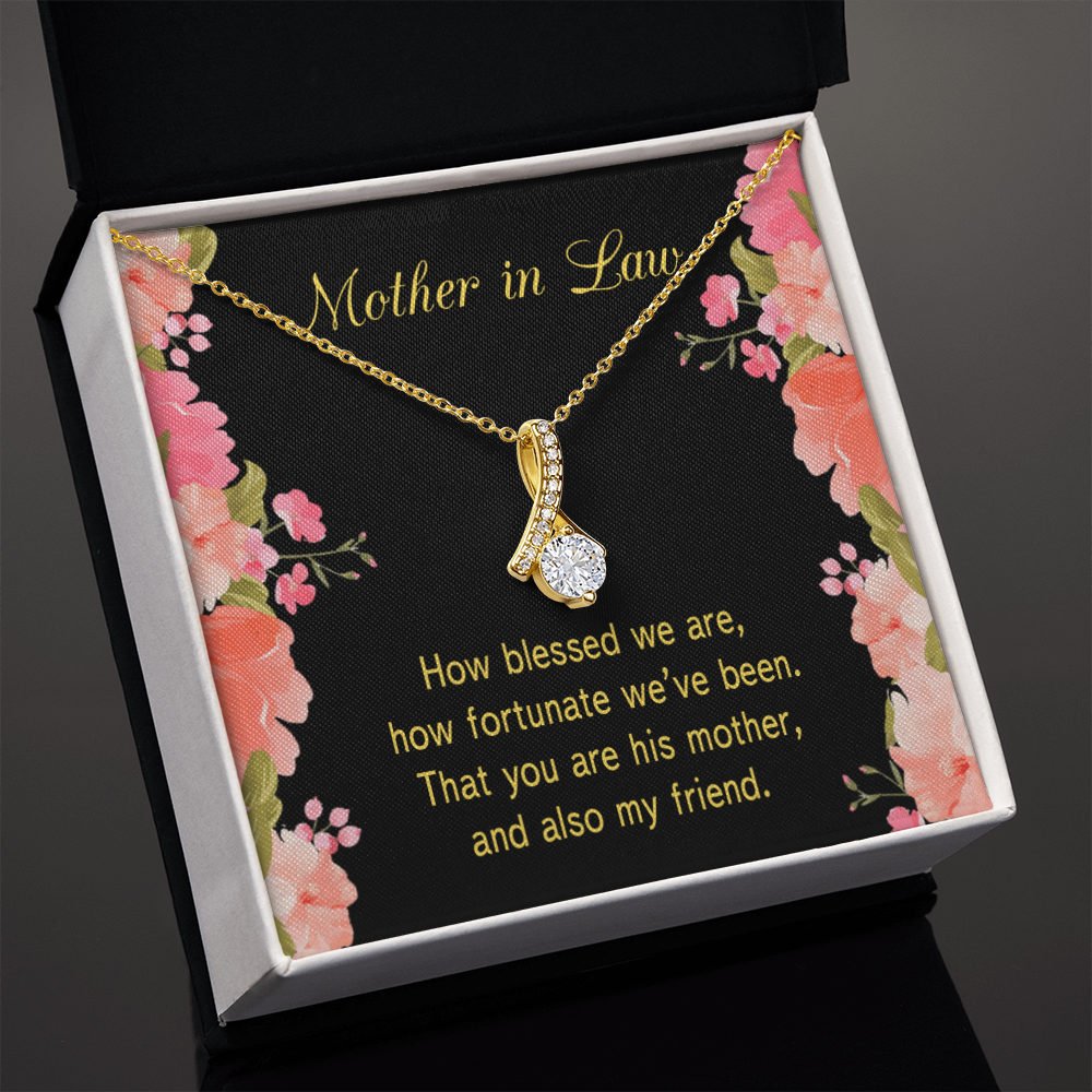 To My Mother-in-Law How Fortunate Alluring Ribbon Necklace Message Card-Express Your Love Gifts