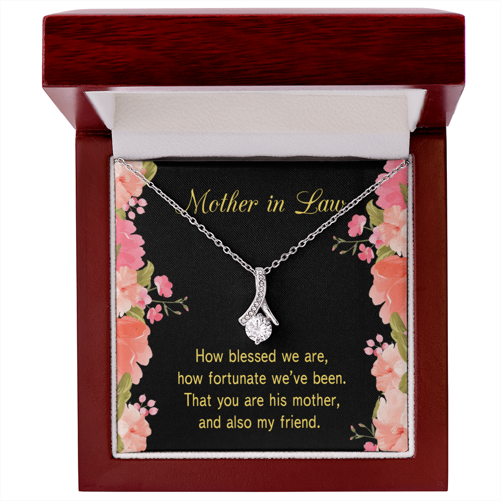 To My Mother-in-Law How Fortunate Alluring Ribbon Necklace Message Card-Express Your Love Gifts