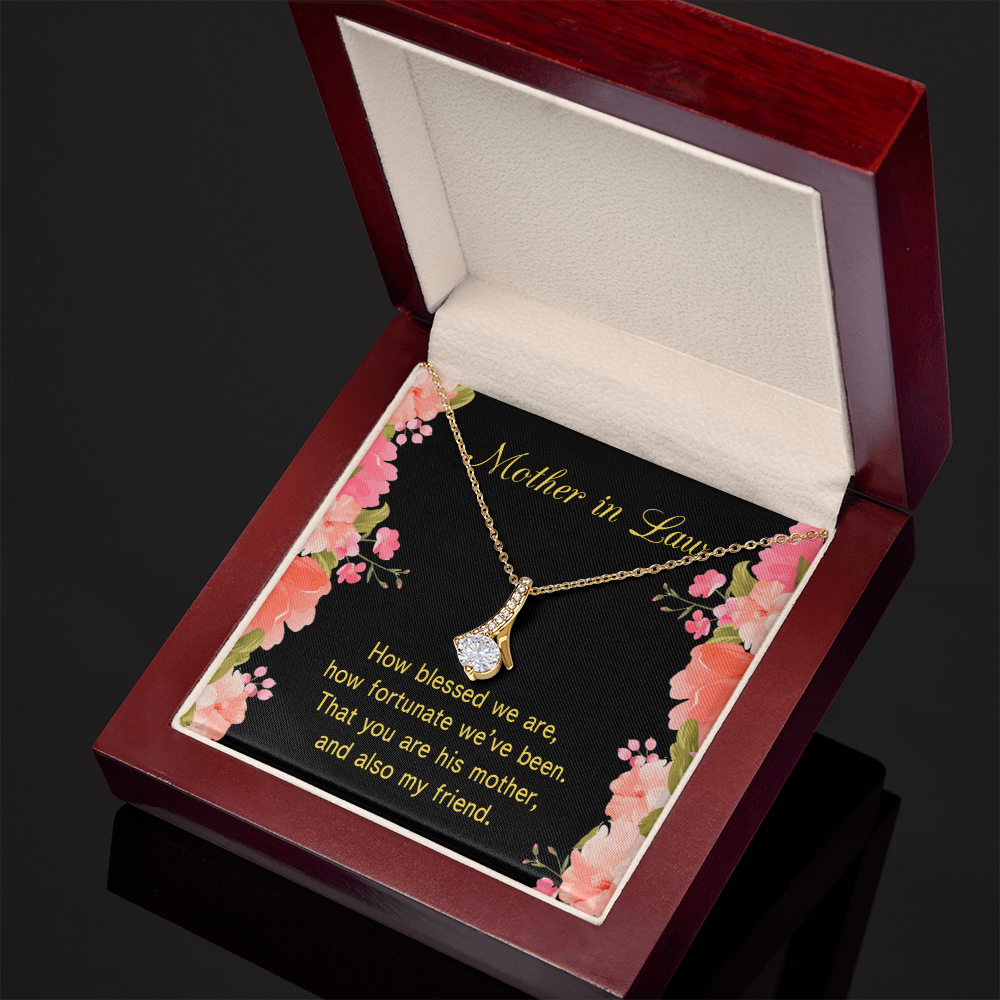 To My Mother-in-Law How Fortunate Alluring Ribbon Necklace Message Card-Express Your Love Gifts