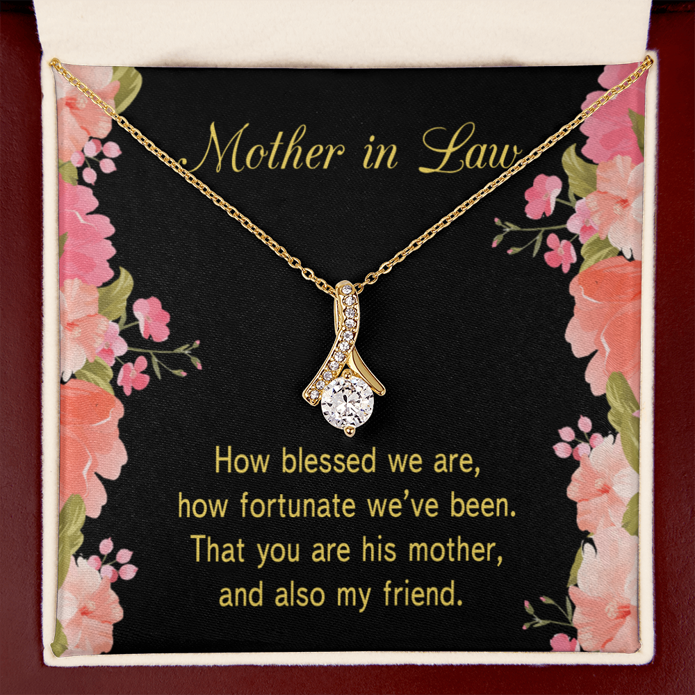 To My Mother-in-Law How Fortunate Alluring Ribbon Necklace Message Card-Express Your Love Gifts