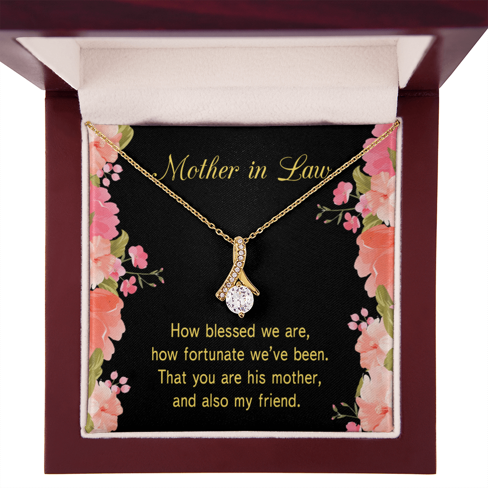 To My Mother-in-Law How Fortunate Alluring Ribbon Necklace Message Card-Express Your Love Gifts