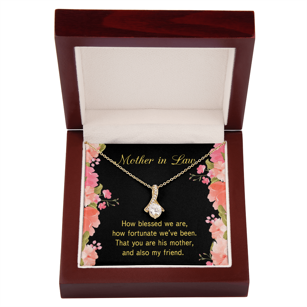 To My Mother-in-Law How Fortunate Alluring Ribbon Necklace Message Card-Express Your Love Gifts