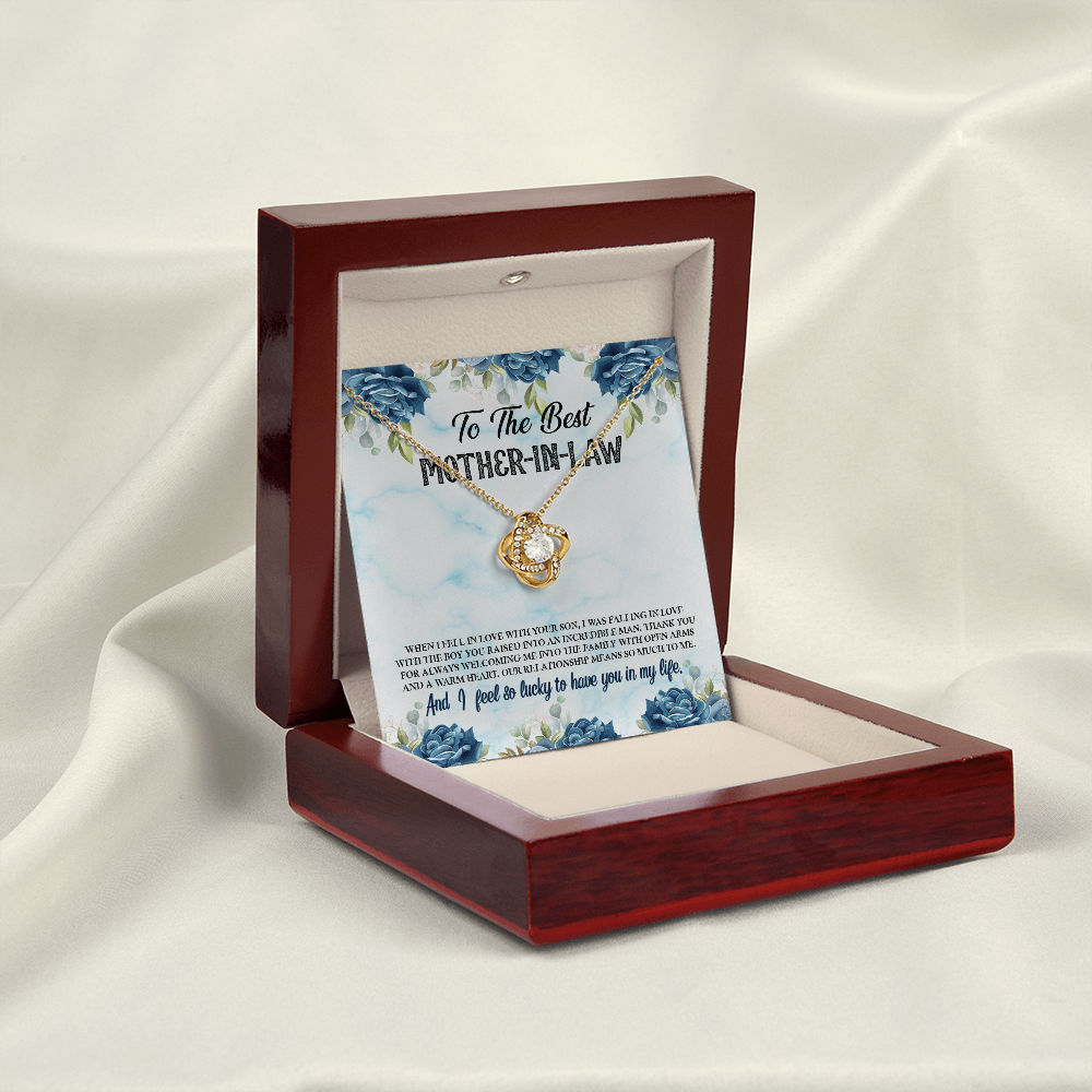 To My Mother-in-Law I Feel Lucky Infinity Knot Necklace Message Card-Express Your Love Gifts