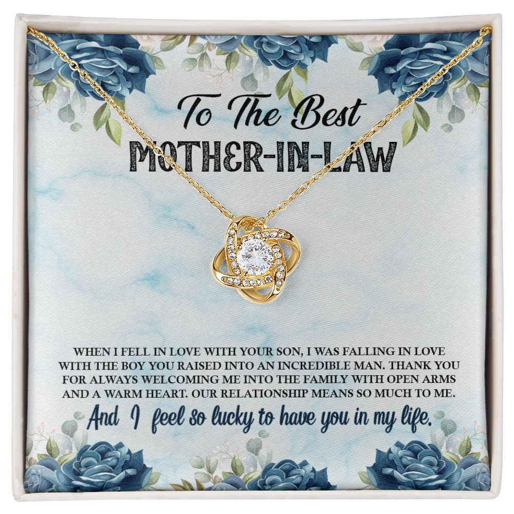 To My Mother-in-Law I Feel Lucky Infinity Knot Necklace Message Card-Express Your Love Gifts