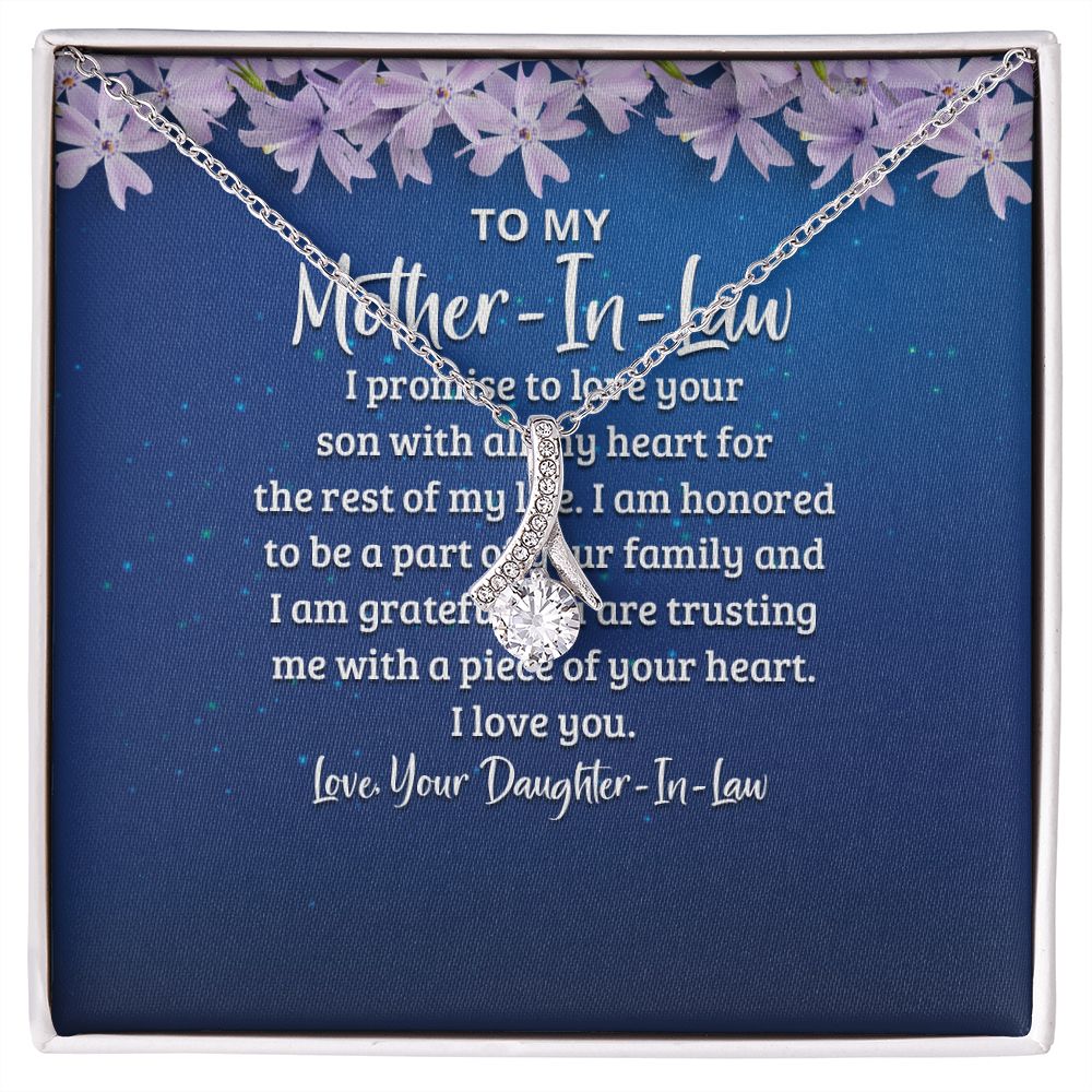 To My Mother-in-Law I Promise to Love Your Son Alluring Ribbon Necklace Message Card-Express Your Love Gifts