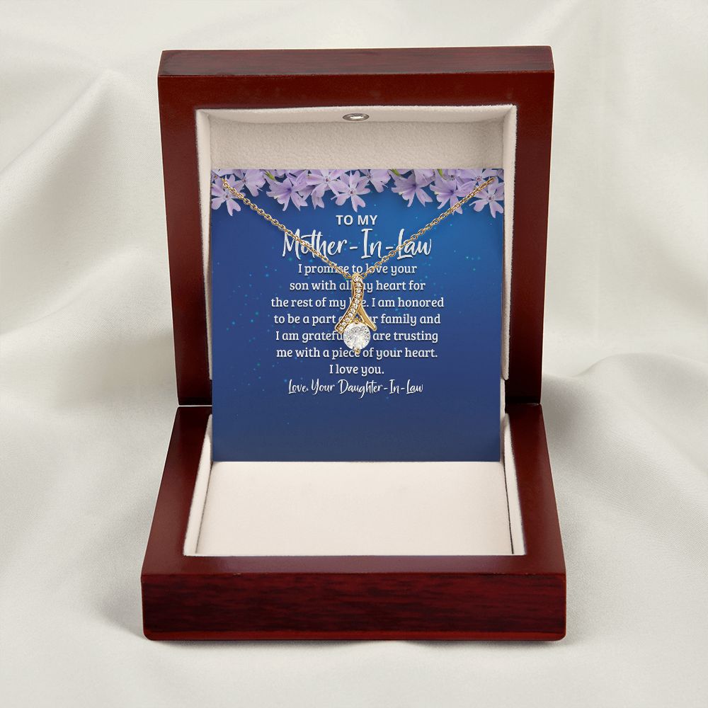 To My Mother-in-Law I Promise to Love Your Son Alluring Ribbon Necklace Message Card-Express Your Love Gifts