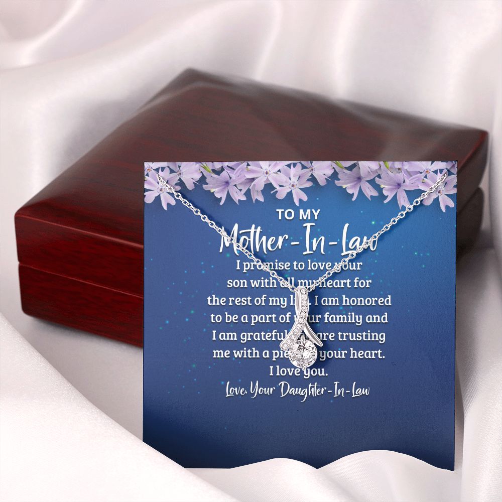 To My Mother-in-Law I Promise to Love Your Son Alluring Ribbon Necklace Message Card-Express Your Love Gifts