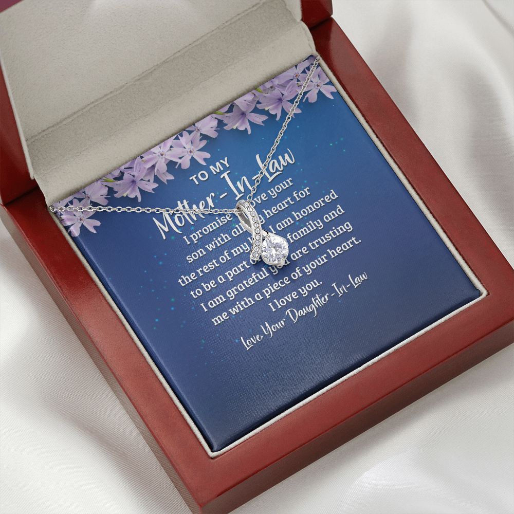 To My Mother-in-Law I Promise to Love Your Son Alluring Ribbon Necklace Message Card-Express Your Love Gifts