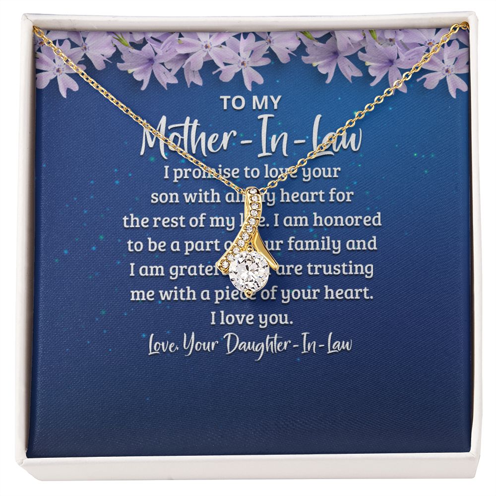 To My Mother-in-Law I Promise to Love Your Son Alluring Ribbon Necklace Message Card-Express Your Love Gifts