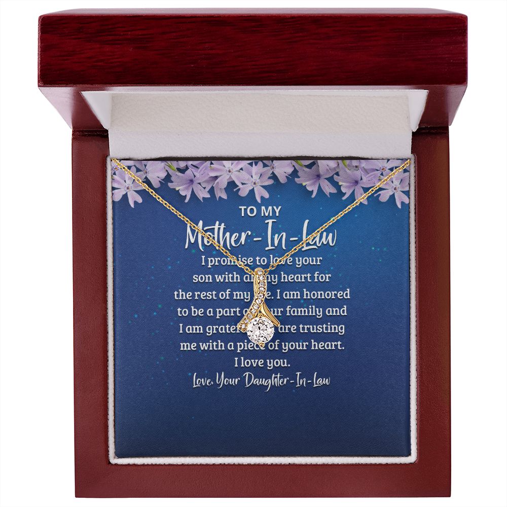 To My Mother-in-Law I Promise to Love Your Son Alluring Ribbon Necklace Message Card-Express Your Love Gifts