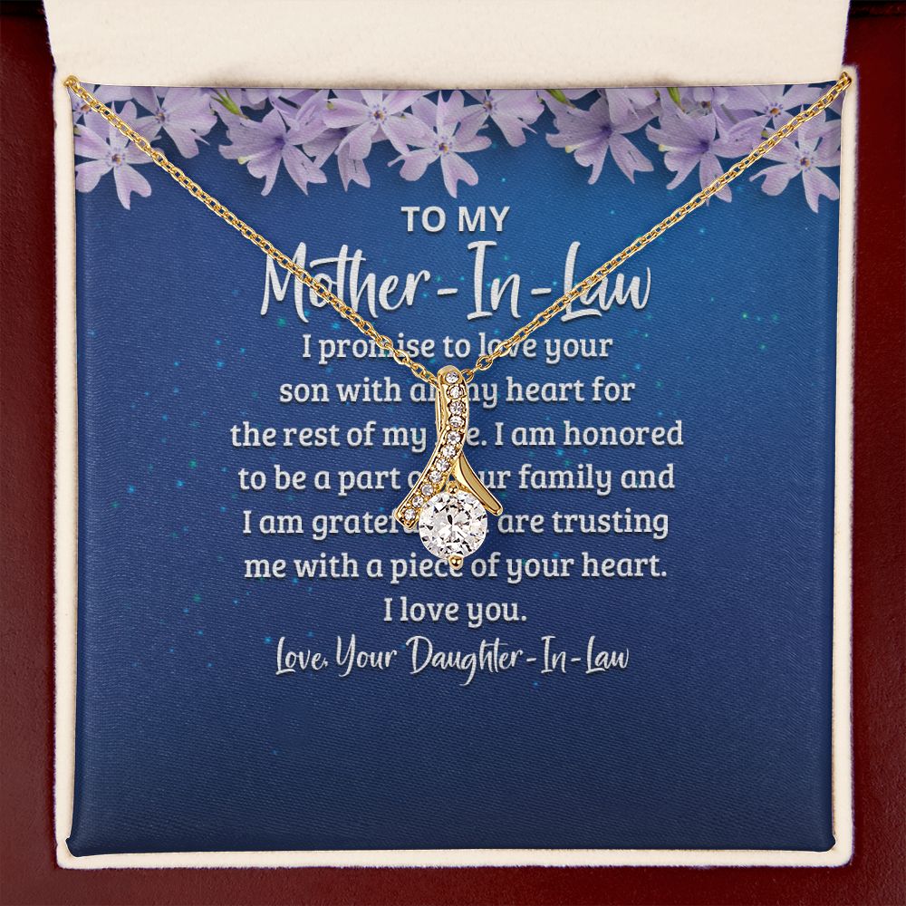 To My Mother-in-Law I Promise to Love Your Son Alluring Ribbon Necklace Message Card-Express Your Love Gifts