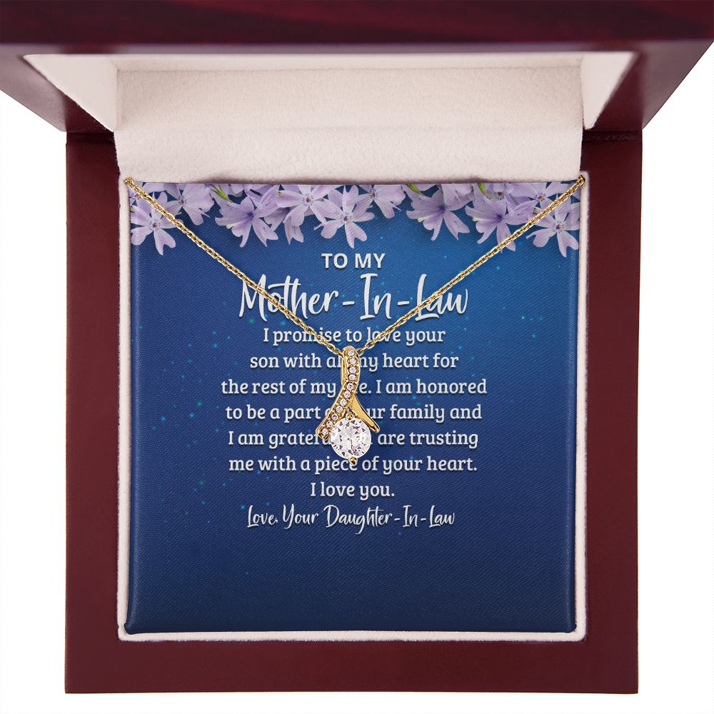 To My Mother-in-Law I Promise to Love Your Son Alluring Ribbon Necklace Message Card-Express Your Love Gifts