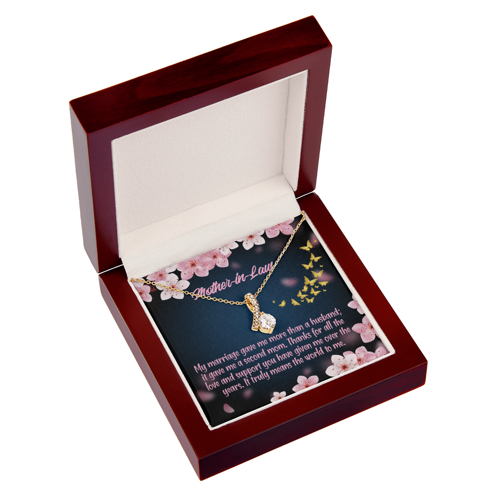 To My Mother-in-Law Marriage Second Mom Alluring Ribbon Necklace Message Card-Express Your Love Gifts