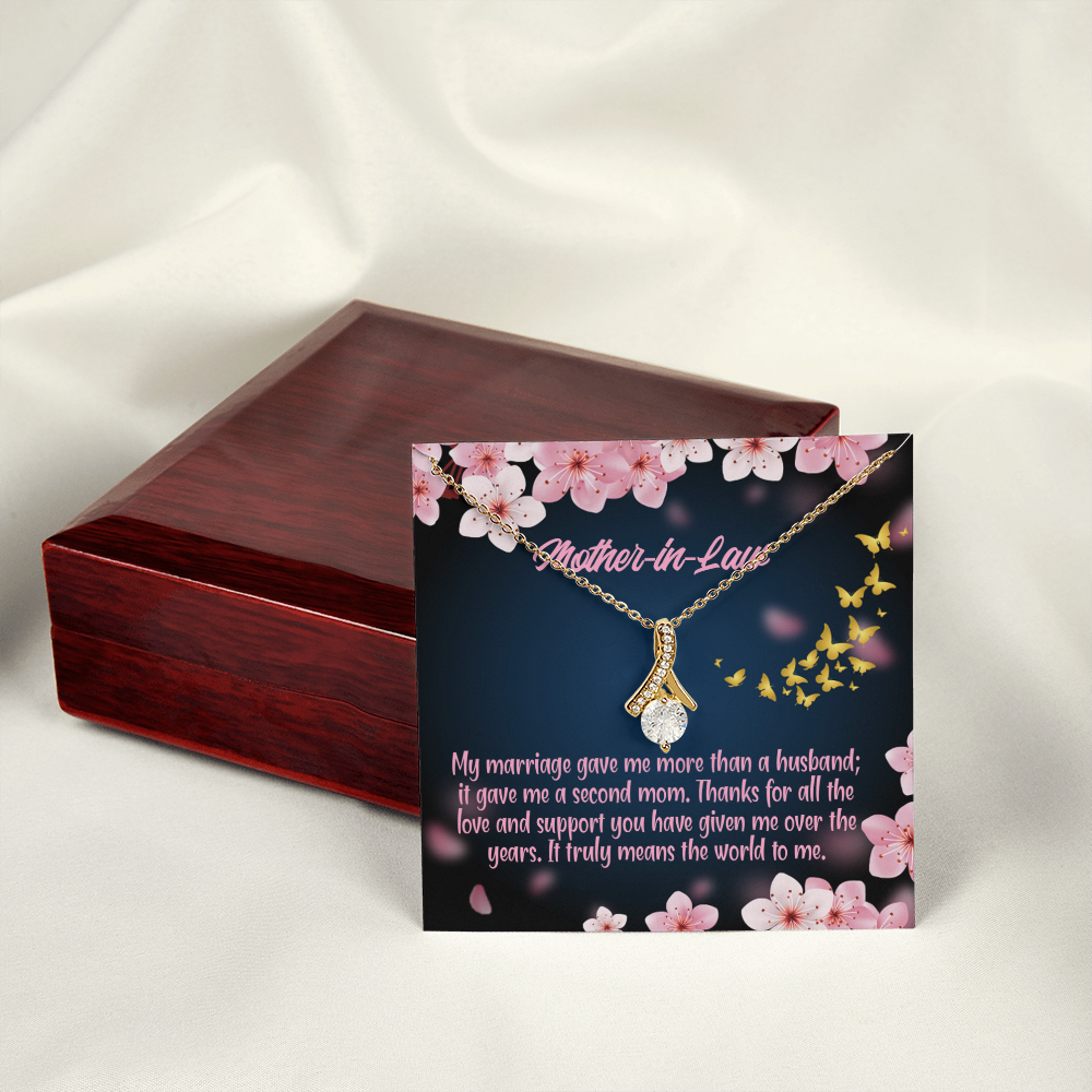 To My Mother-in-Law Marriage Second Mom Alluring Ribbon Necklace Message Card-Express Your Love Gifts