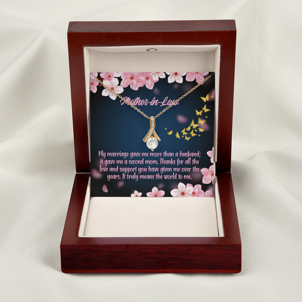 To My Mother-in-Law Marriage Second Mom Alluring Ribbon Necklace Message Card-Express Your Love Gifts