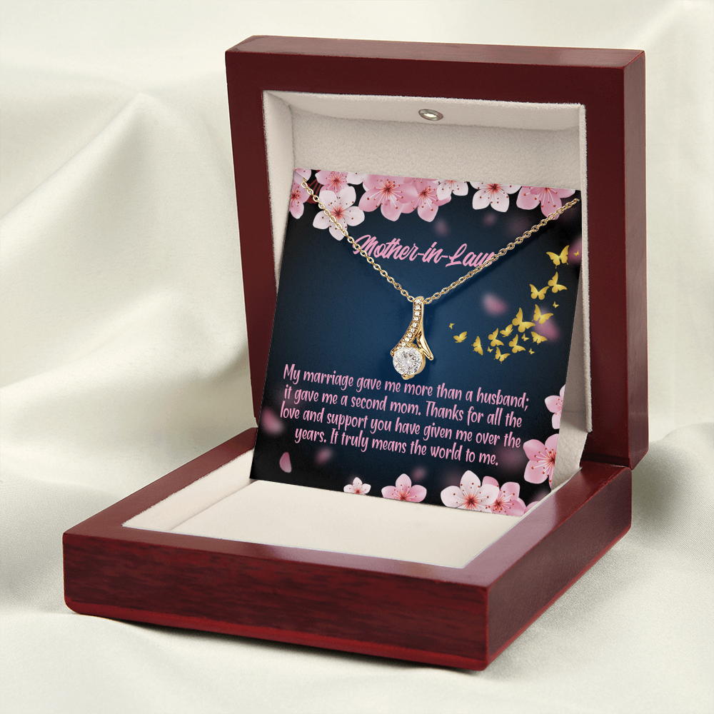 To My Mother-in-Law Marriage Second Mom Alluring Ribbon Necklace Message Card-Express Your Love Gifts