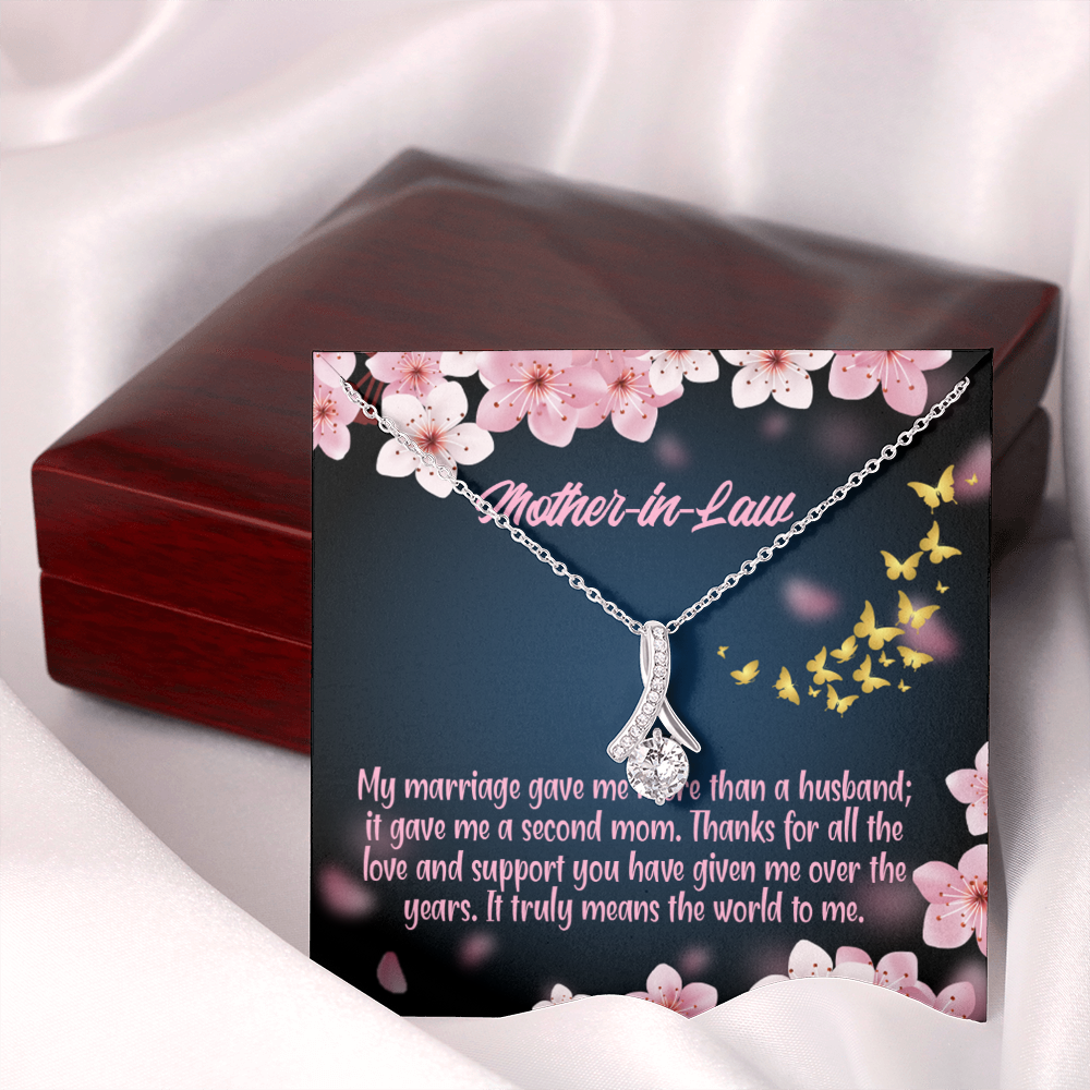 To My Mother-in-Law Marriage Second Mom Alluring Ribbon Necklace Message Card-Express Your Love Gifts