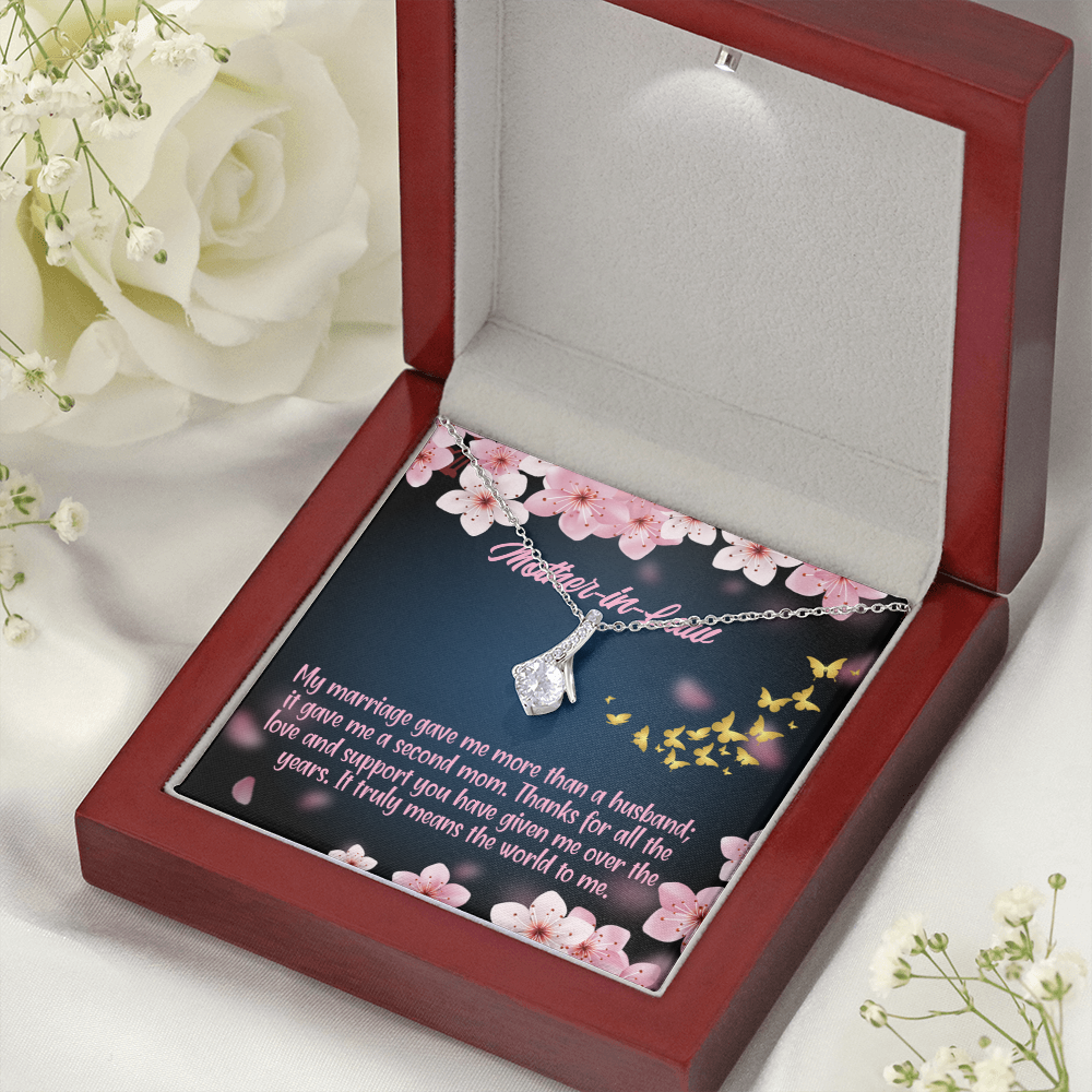 To My Mother-in-Law Marriage Second Mom Alluring Ribbon Necklace Message Card-Express Your Love Gifts