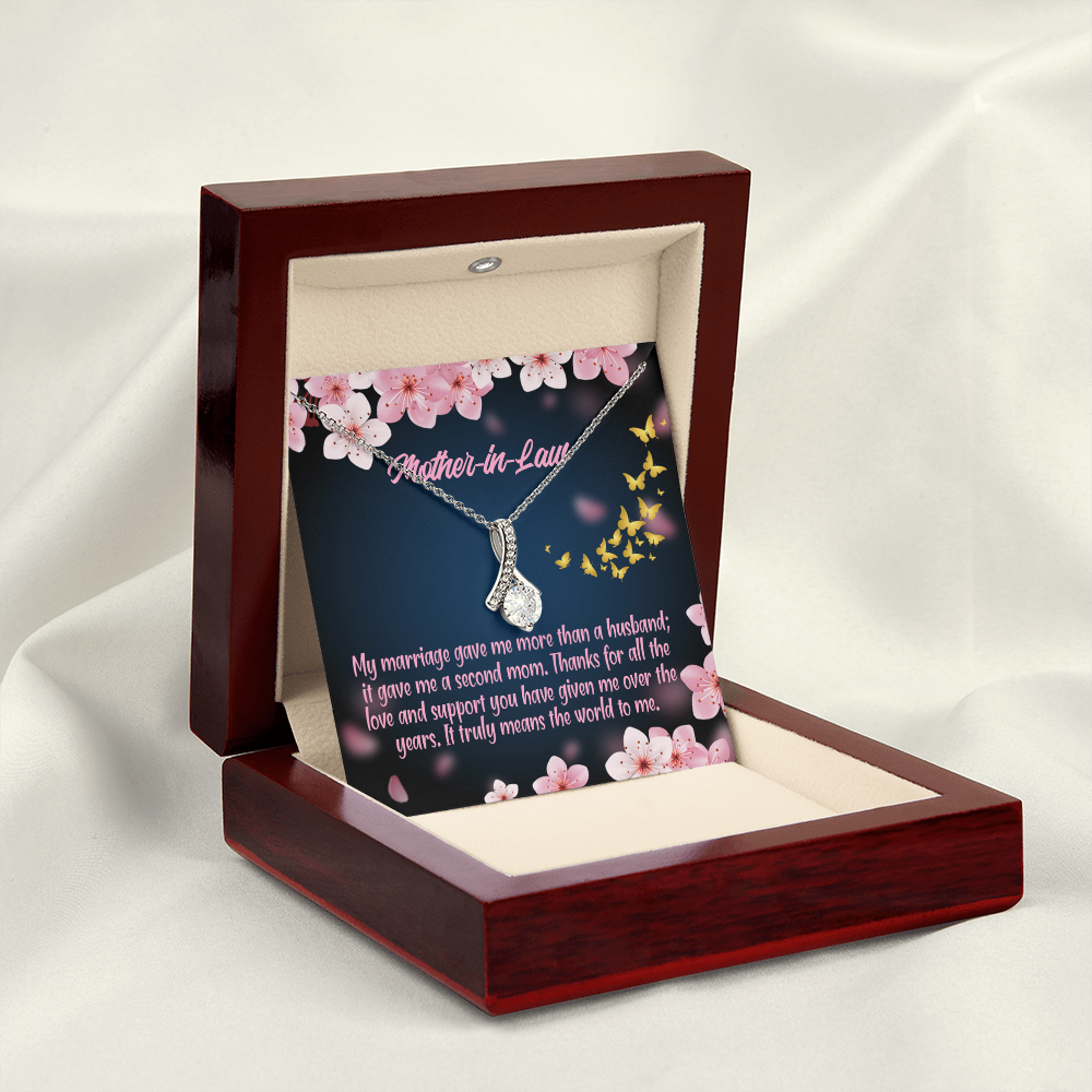 To My Mother-in-Law Marriage Second Mom Alluring Ribbon Necklace Message Card-Express Your Love Gifts