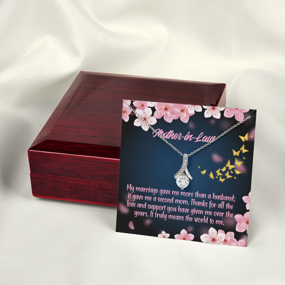 To My Mother-in-Law Marriage Second Mom Alluring Ribbon Necklace Message Card-Express Your Love Gifts