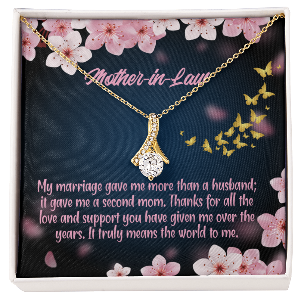 To My Mother-in-Law Marriage Second Mom Alluring Ribbon Necklace Message Card-Express Your Love Gifts