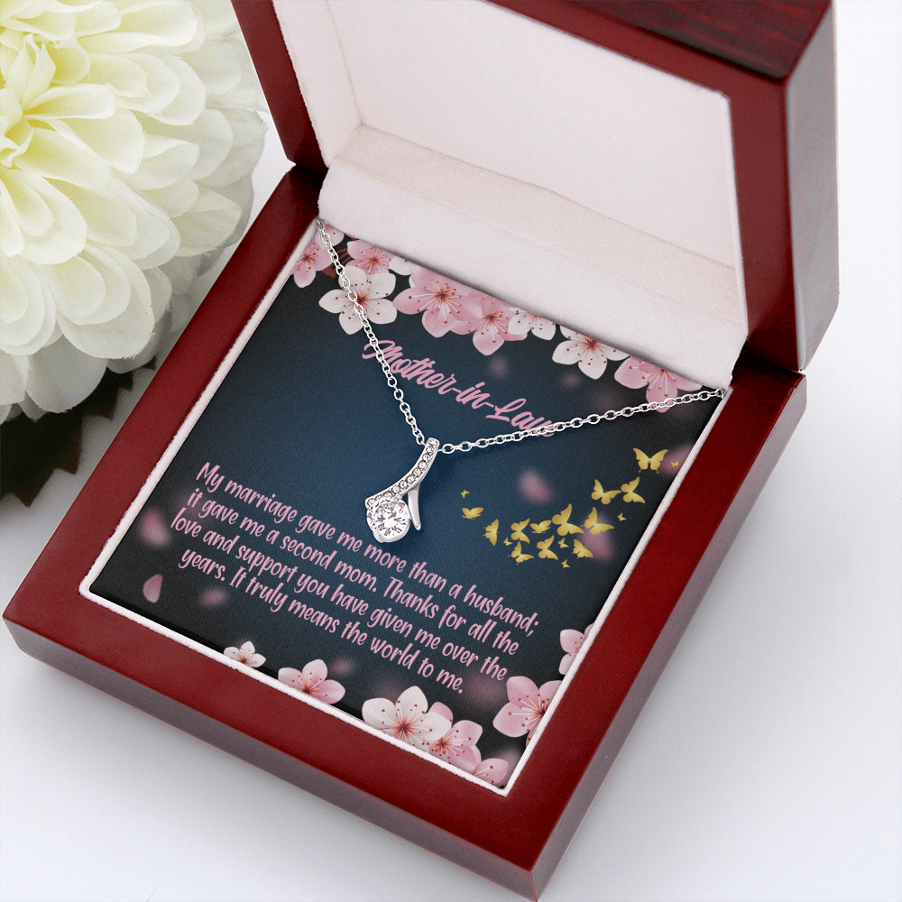 To My Mother-in-Law Marriage Second Mom Alluring Ribbon Necklace Message Card-Express Your Love Gifts