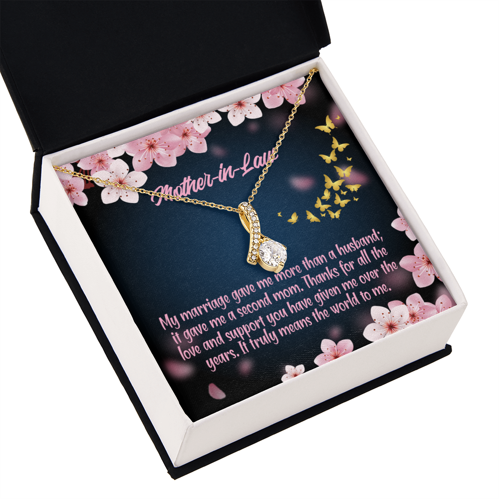 To My Mother-in-Law Marriage Second Mom Alluring Ribbon Necklace Message Card-Express Your Love Gifts