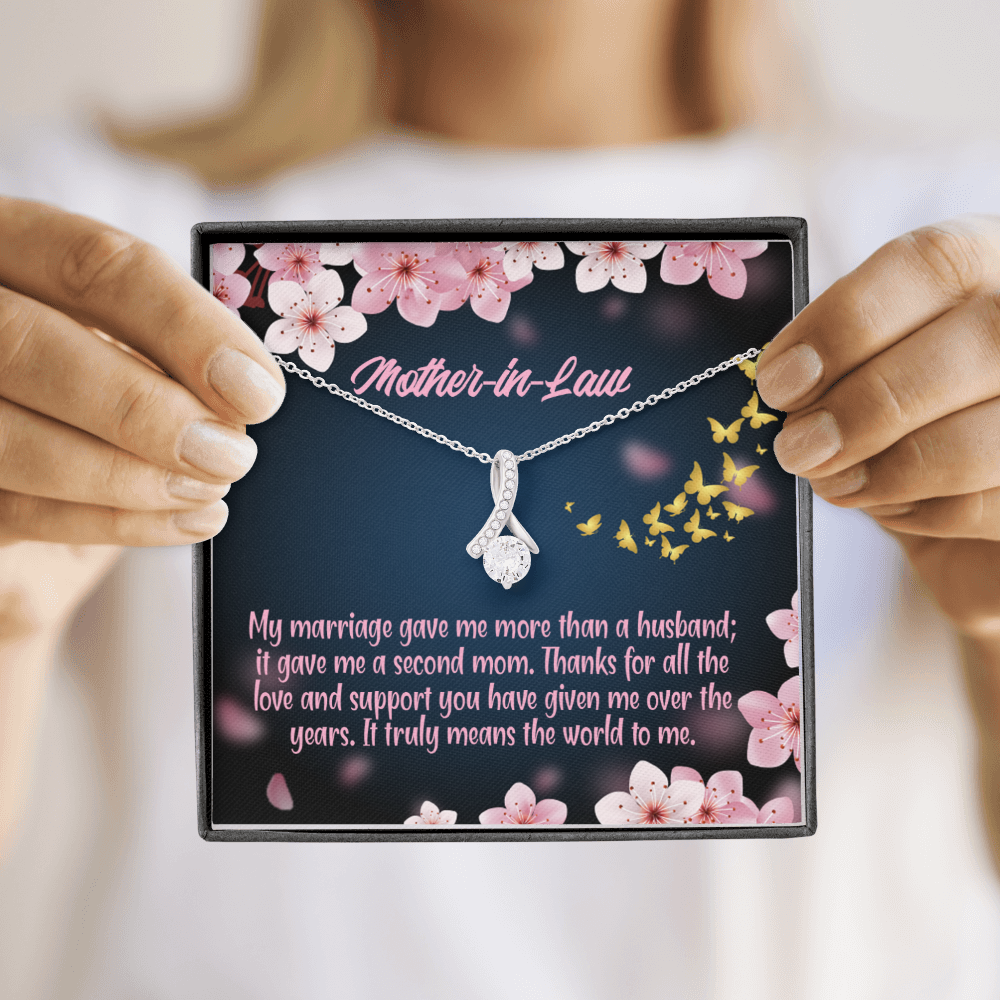 To My Mother-in-Law Marriage Second Mom Alluring Ribbon Necklace Message Card-Express Your Love Gifts