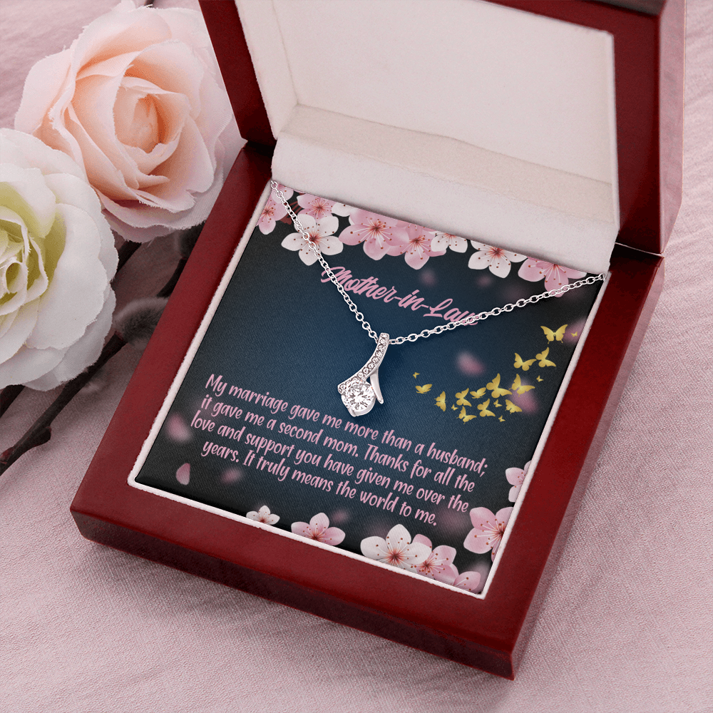 To My Mother-in-Law Marriage Second Mom Alluring Ribbon Necklace Message Card-Express Your Love Gifts