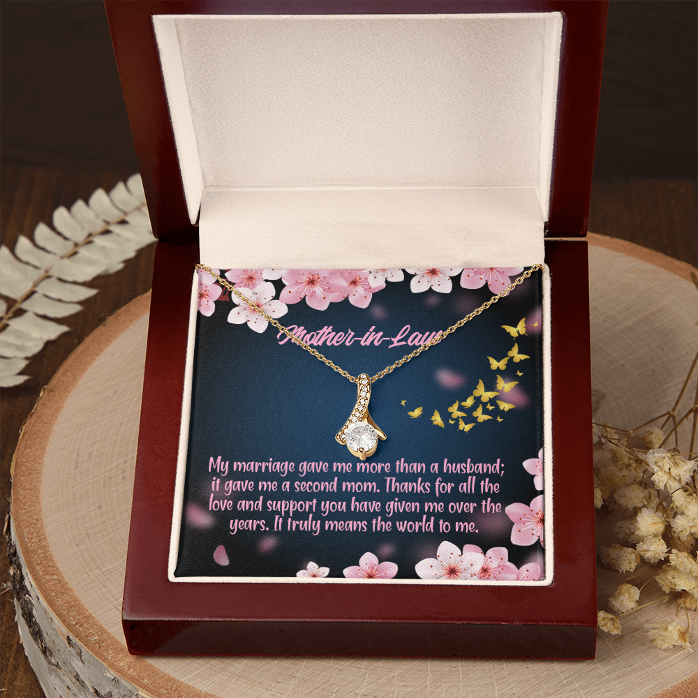 To My Mother-in-Law Marriage Second Mom Alluring Ribbon Necklace Message Card-Express Your Love Gifts