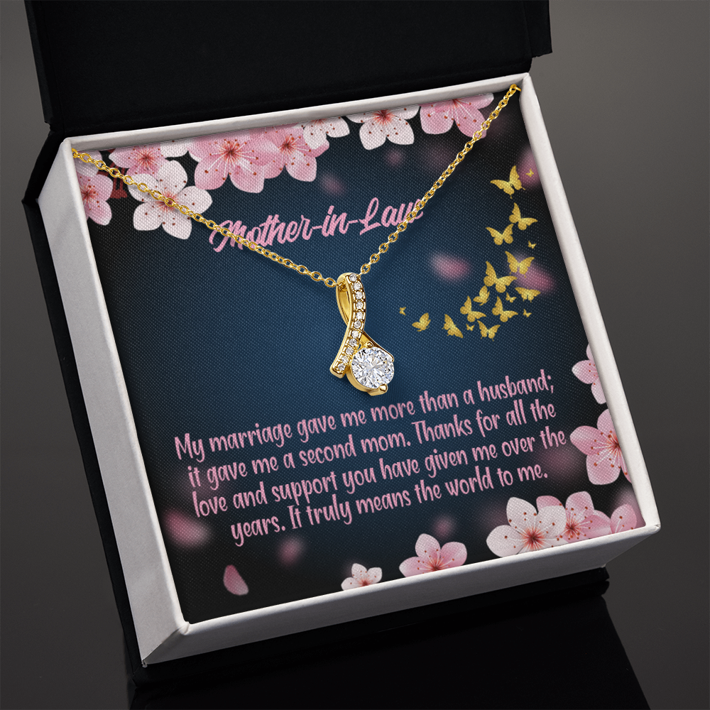 To My Mother-in-Law Marriage Second Mom Alluring Ribbon Necklace Message Card-Express Your Love Gifts