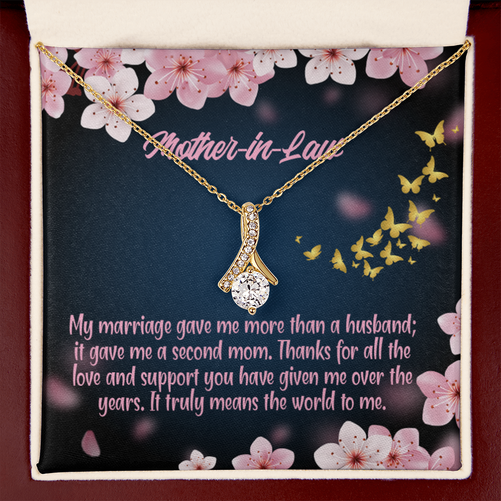 To My Mother-in-Law Marriage Second Mom Alluring Ribbon Necklace Message Card-Express Your Love Gifts