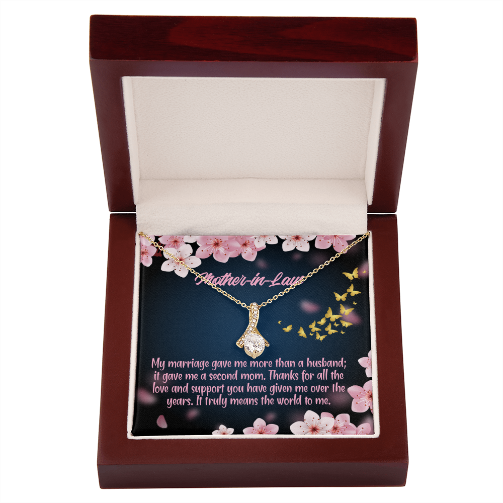 To My Mother-in-Law Marriage Second Mom Alluring Ribbon Necklace Message Card-Express Your Love Gifts