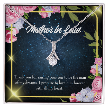 To My Mother-in-Law Mother in Love Alluring Ribbon Necklace Message Card-Express Your Love Gifts