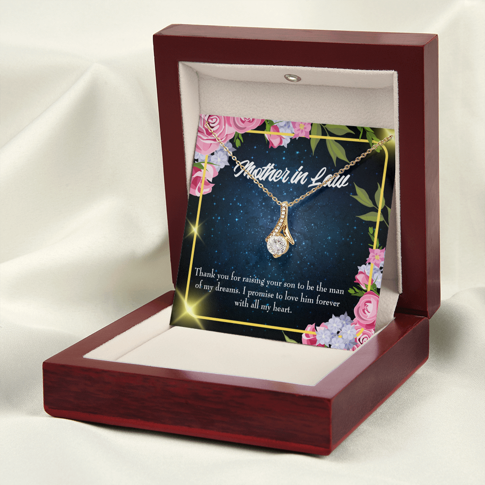 To My Mother-in-Law Mother in Love Alluring Ribbon Necklace Message Card-Express Your Love Gifts