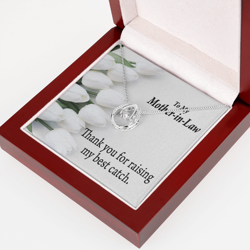 To My Mother-in-Law My Best Catch Lucky Horseshoe Necklace Message Card 14k w CZ Crystals-Express Your Love Gifts