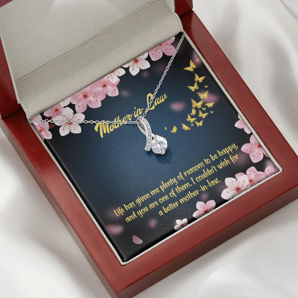 To My Mother-in-Law Plenty of Reasons Alluring Ribbon Necklace Message Card-Express Your Love Gifts