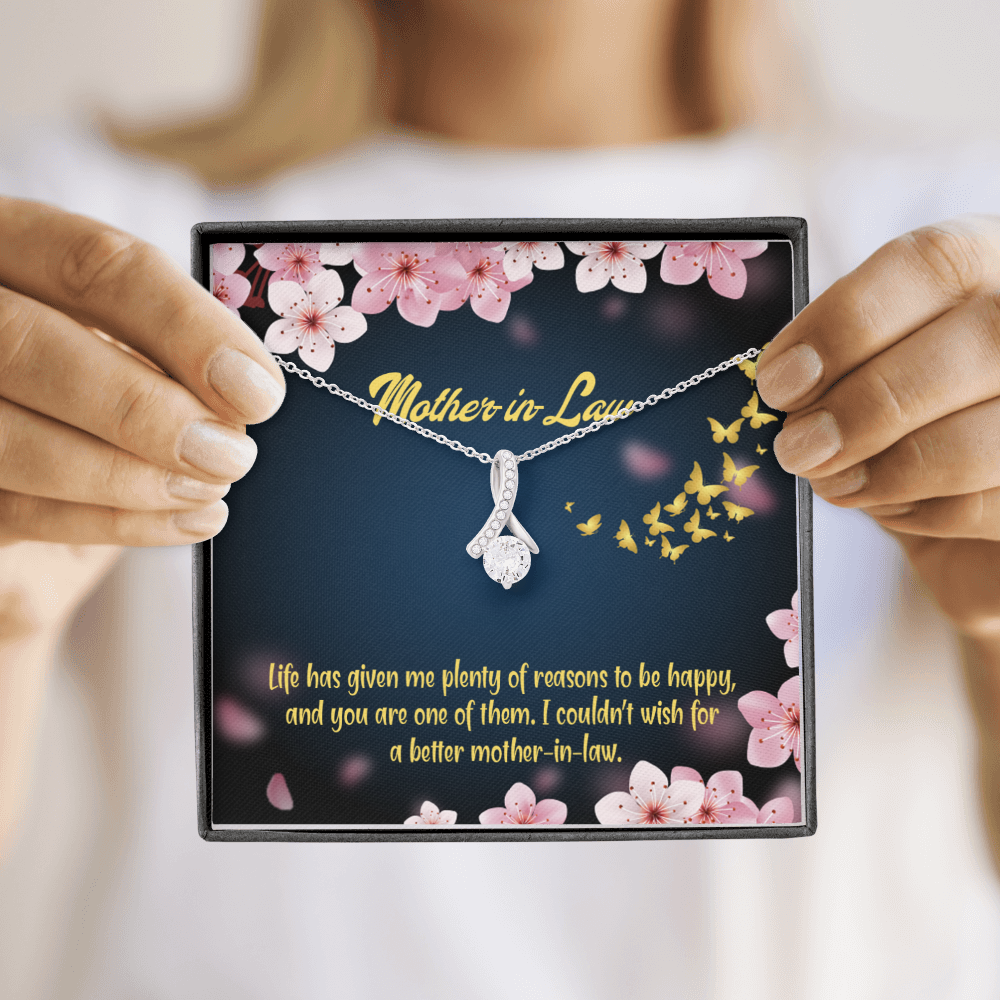 To My Mother-in-Law Plenty of Reasons Alluring Ribbon Necklace Message Card-Express Your Love Gifts