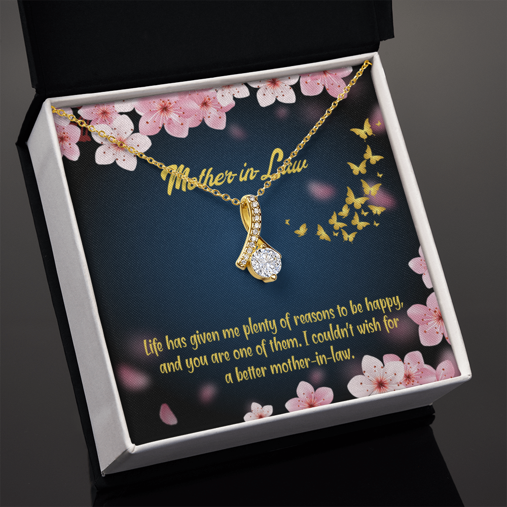 To My Mother-in-Law Plenty of Reasons Alluring Ribbon Necklace Message Card-Express Your Love Gifts