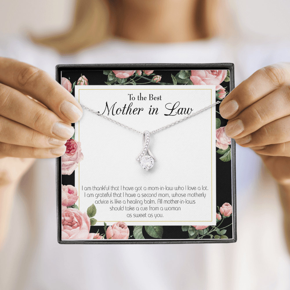 To My Mother-in-Law Second Mom Alluring Ribbon Necklace Message Card-Express Your Love Gifts