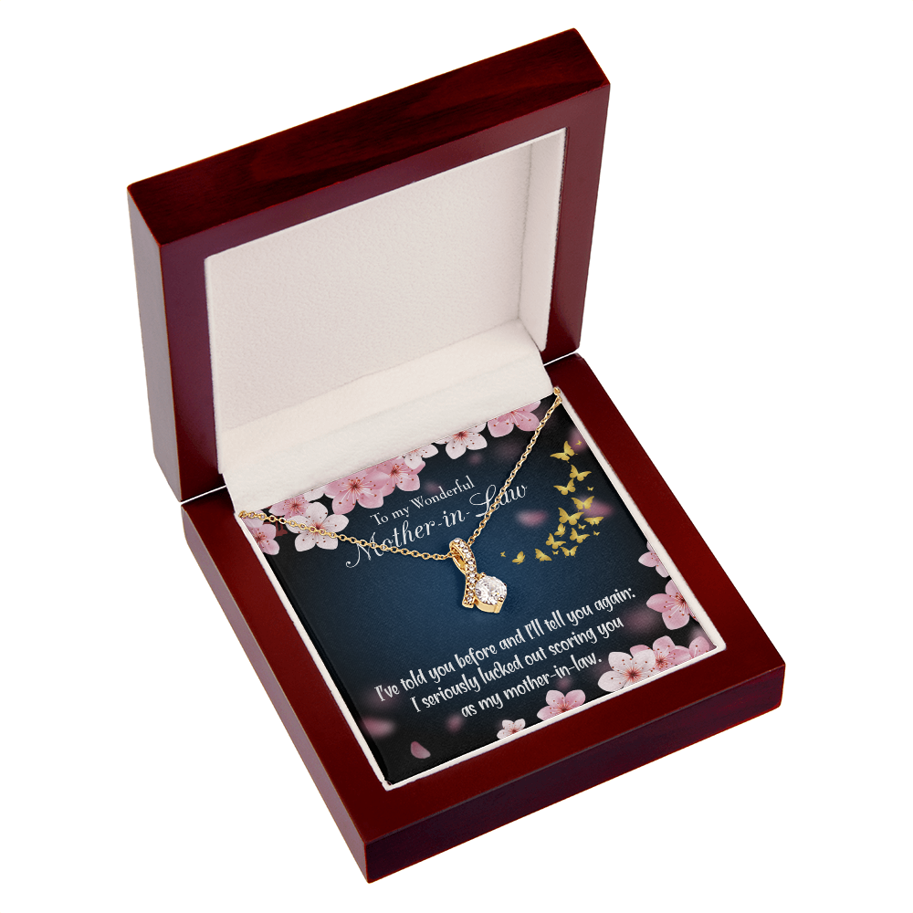 To My Mother-in-Law Seriously Lucky Alluring Ribbon Necklace Message Card-Express Your Love Gifts