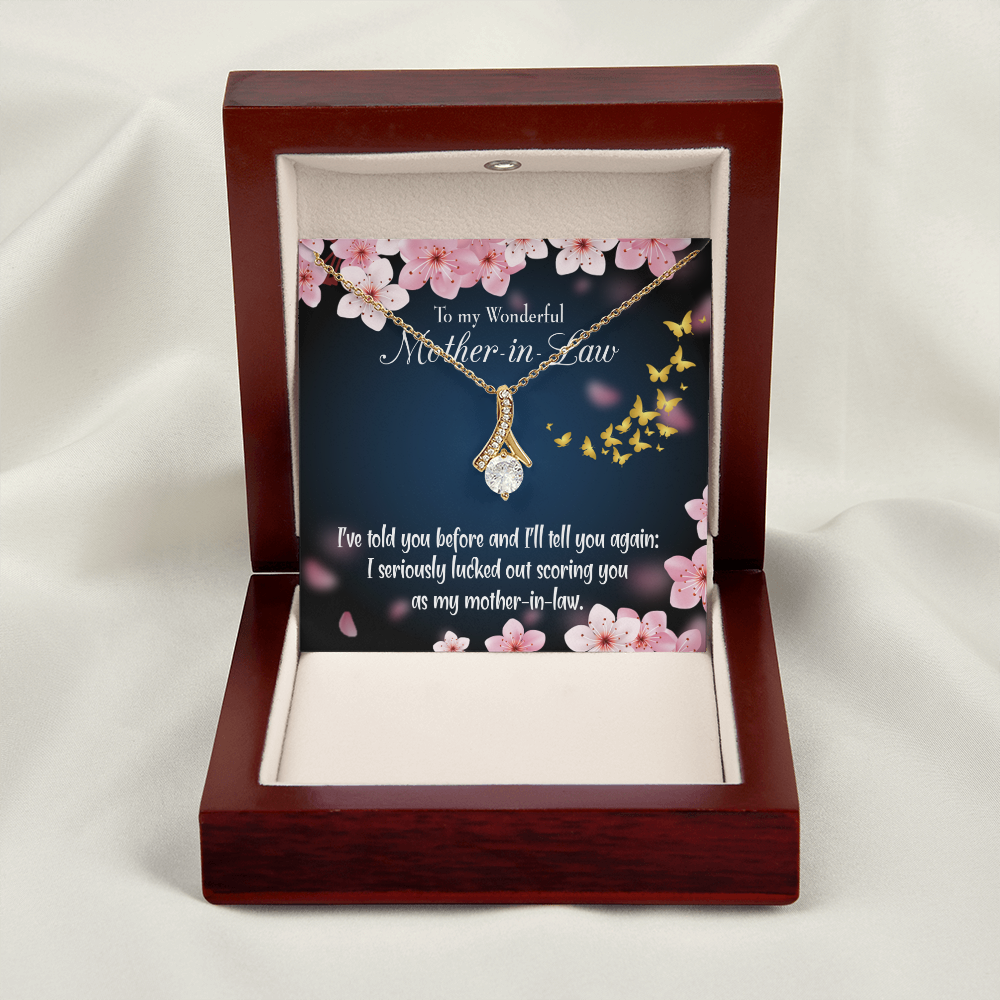 To My Mother-in-Law Seriously Lucky Alluring Ribbon Necklace Message Card-Express Your Love Gifts