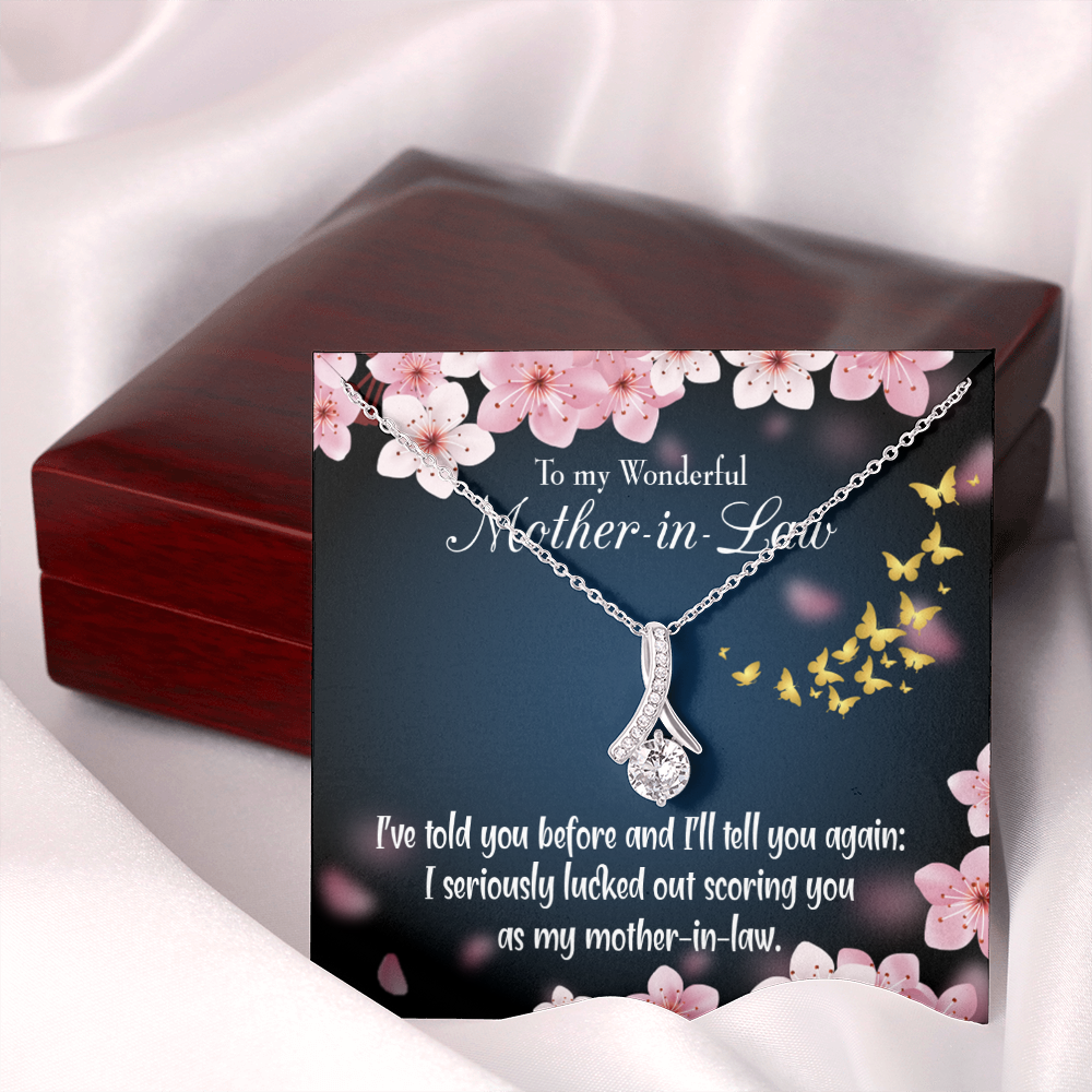 To My Mother-in-Law Seriously Lucky Alluring Ribbon Necklace Message Card-Express Your Love Gifts