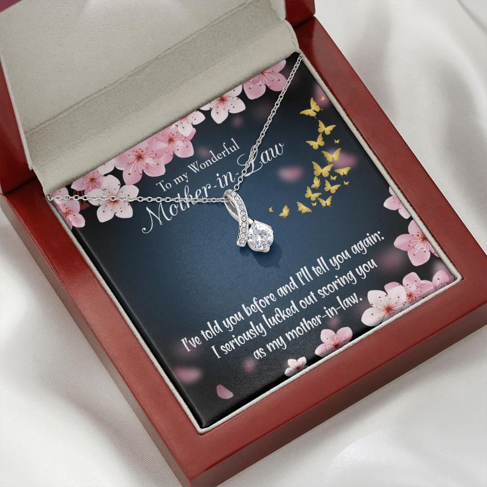 To My Mother-in-Law Seriously Lucky Alluring Ribbon Necklace Message Card-Express Your Love Gifts